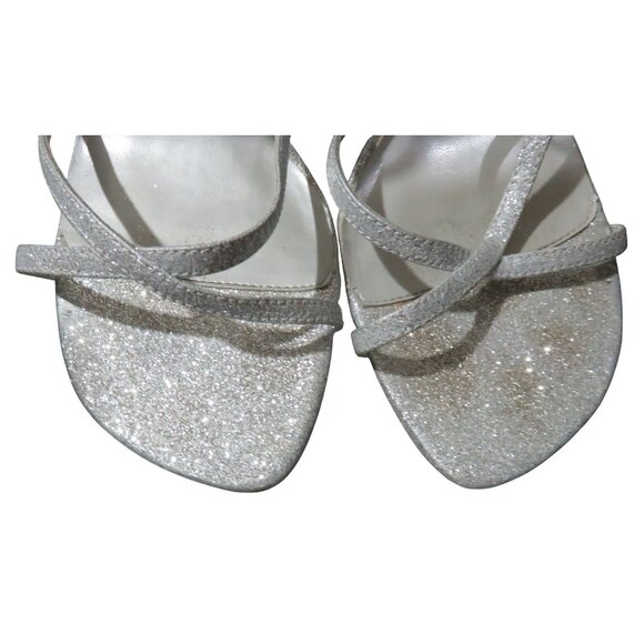 Bakers Shelly Glitter Strappy Metallic Silver Leather Heels size 10 - Picture 2 of 14